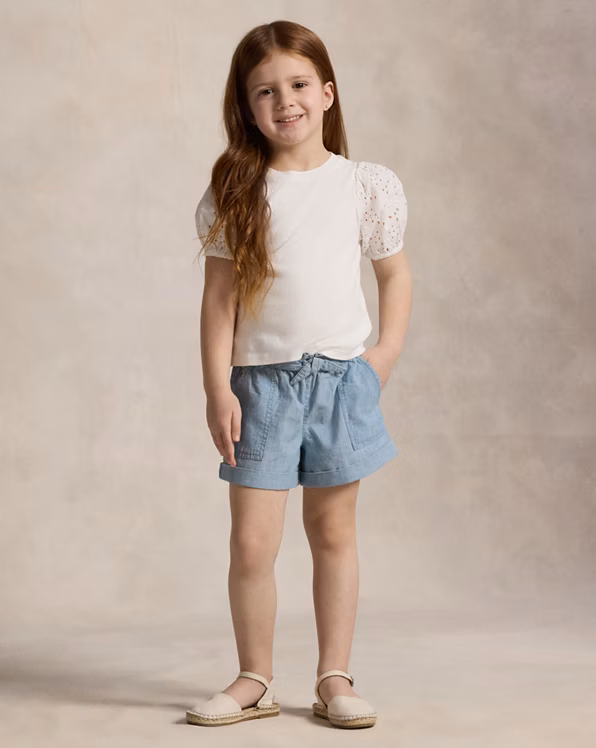 Cotton-Modal Eyelet-Sleeve Top