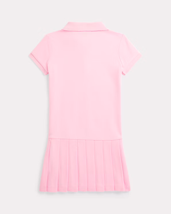 Pleated Stretch Mesh Polo Dress