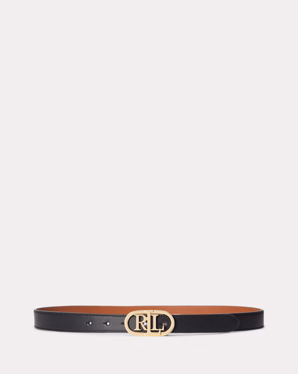 Oval-Logo Reversible Leather Skinny Belt