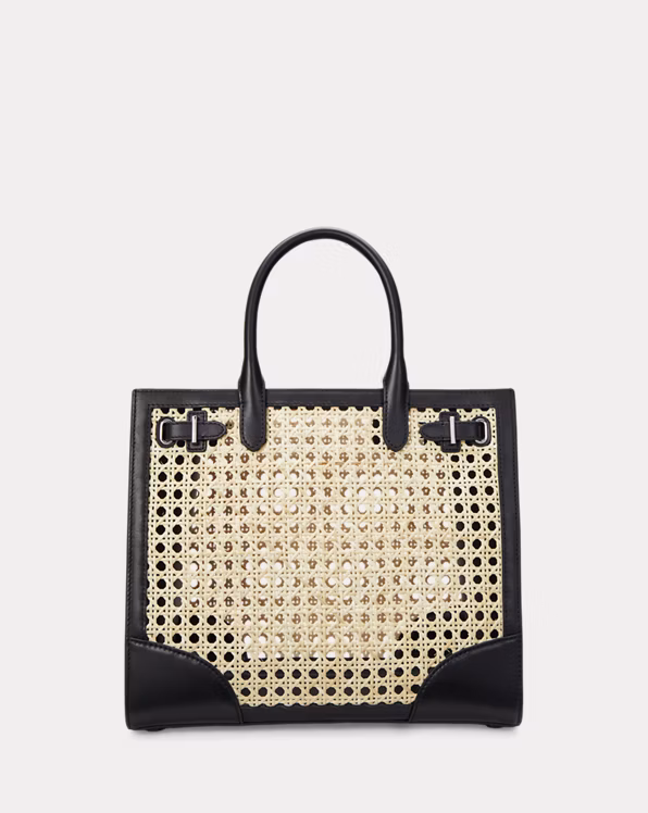 Rattan & Leather Medium Devyn Tote Bag