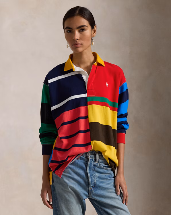 Patchwork-Stripe Jersey Rugby Shirt