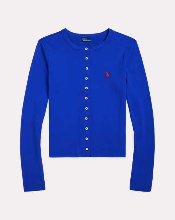 Stretch Mesh Cotton Crewneck Cardigan