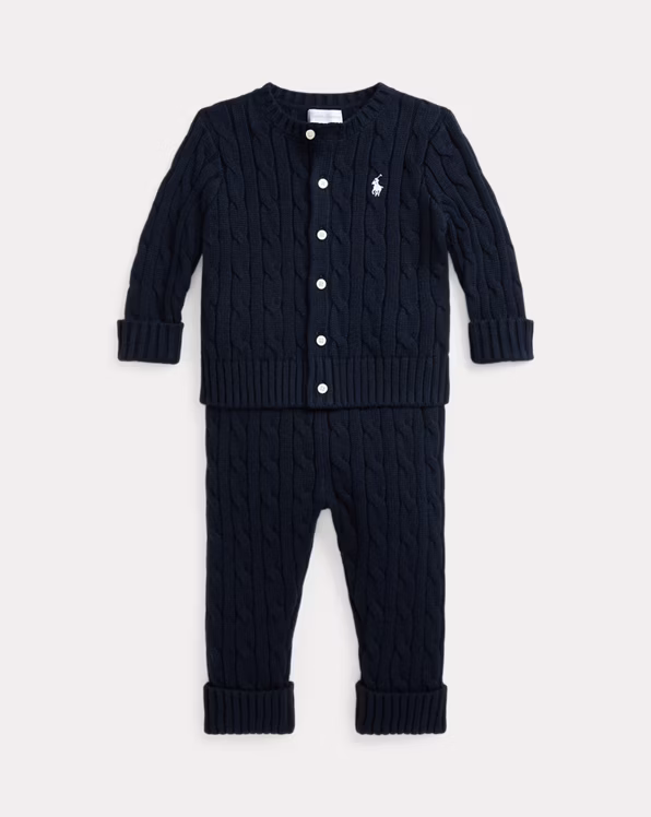 Cable-Knit Cotton Cardigan & Trouser Set