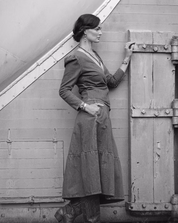 Indigo Striped Denim Skirt