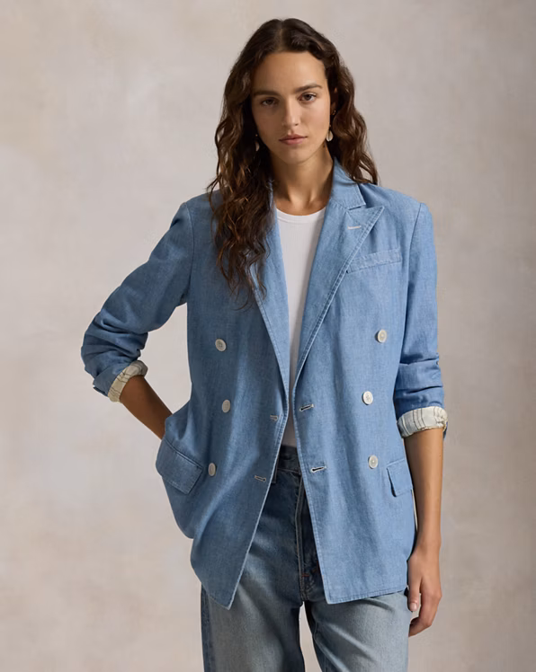 Double-Breasted Chambray Blazer