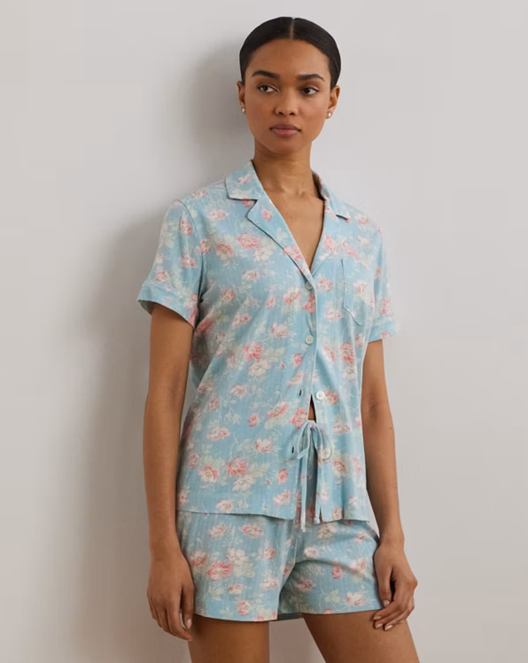 Floral Textured Knit Boxer Sleep Set