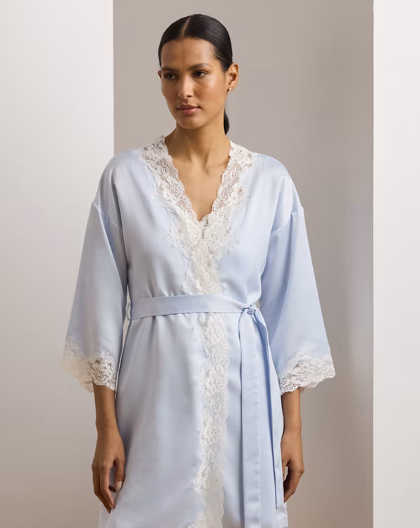 Lace-Trim Satin Robe
