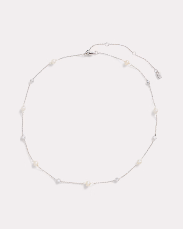 Sterling Silver Pavé Pearl Necklace