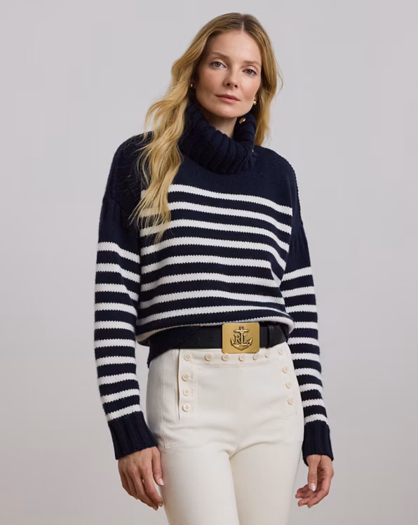 Striped Wool-Blend Rollneck Jumper