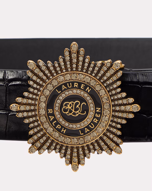 Starburst-Buckle Croc-Embossed Wide Belt
