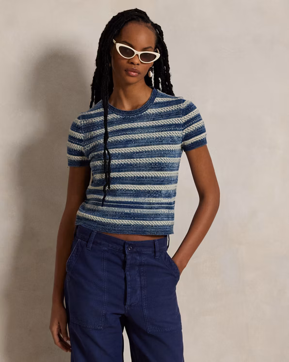 Striped Cotton Short-Sleeve Jumper