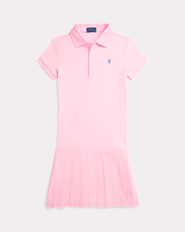 Pleated Stretch Mesh Polo Dress