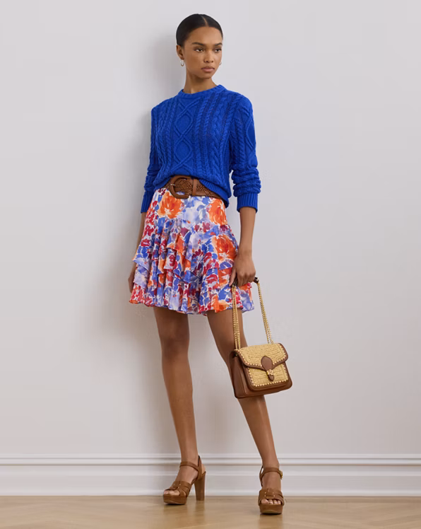 Floral Crinkle Georgette Tiered Skirt