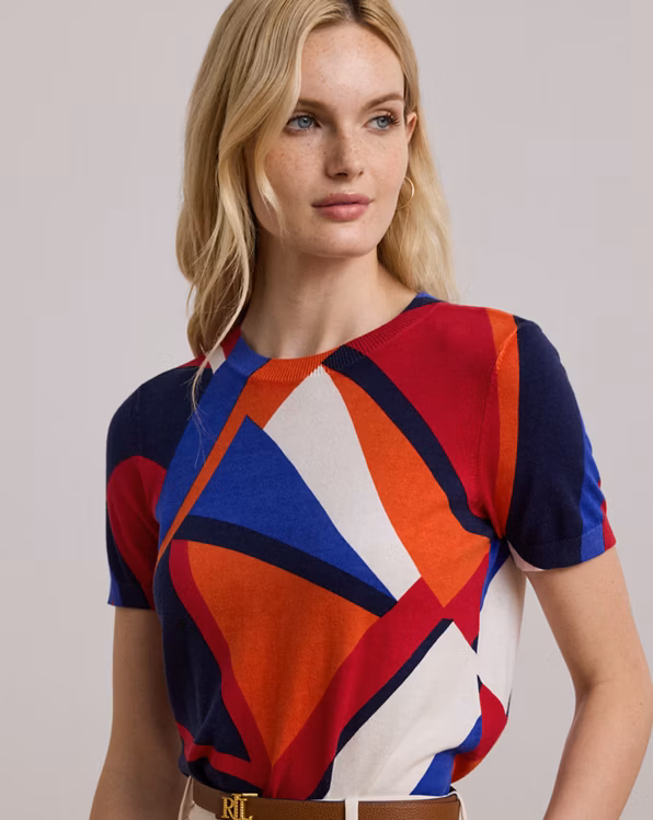 Print Cotton-Blend Short-Sleeve Jumper