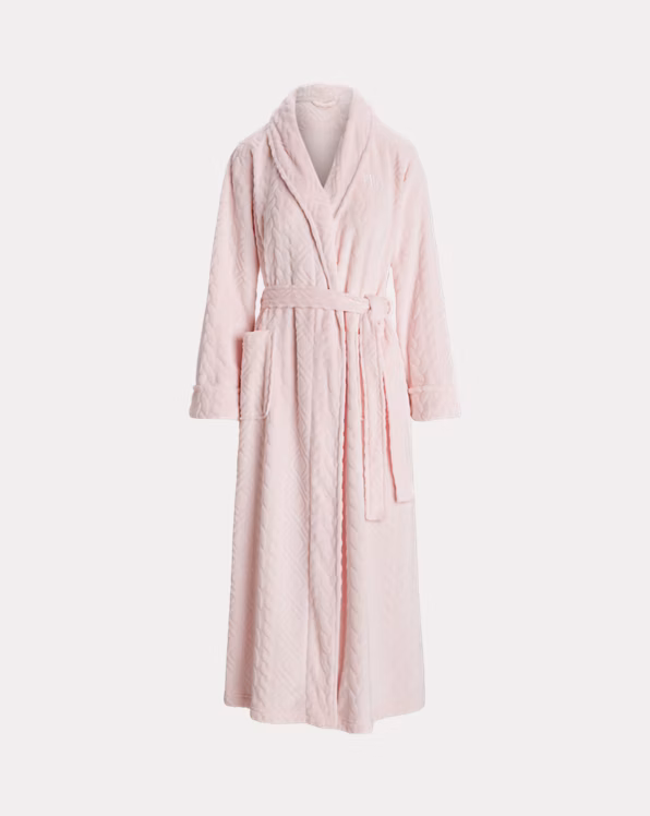 Aran-Clipped Long Shawl-Collar Robe