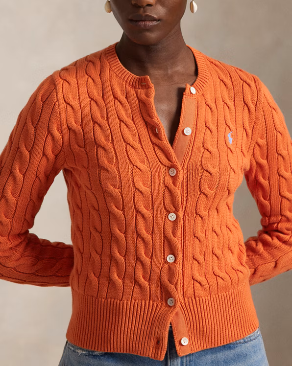 Cable-Knit Cotton Crewneck Cardigan