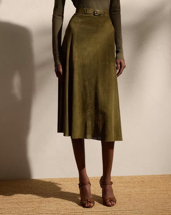 Kensley Perforated Lamb-Suede Skirt