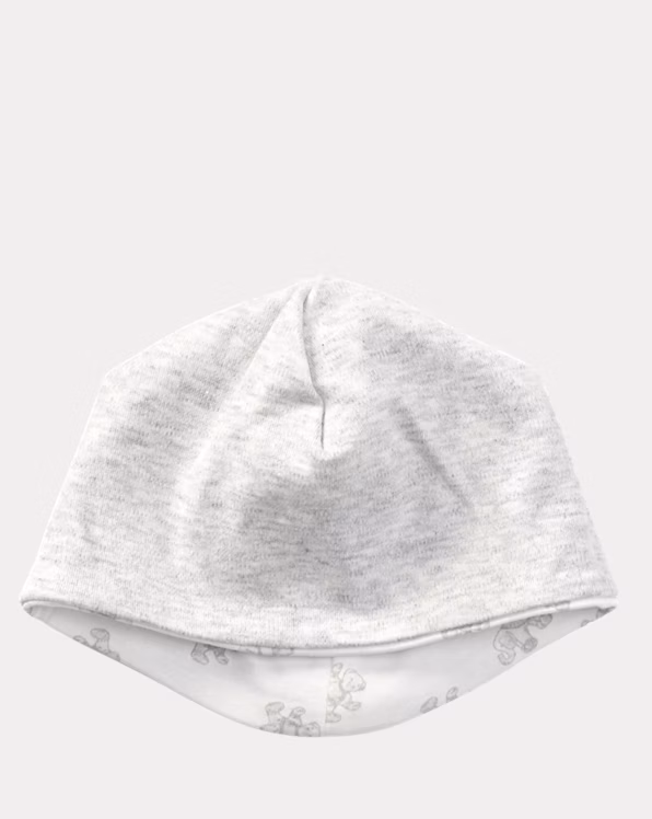Reversible Bear-Print Cotton Beanie