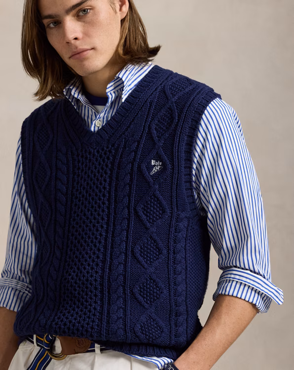 Aran-Knit Cotton Sleeveless Jumper