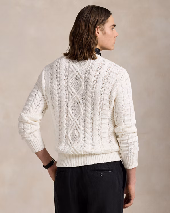 Aran-Knit Cotton Rollneck Jumper