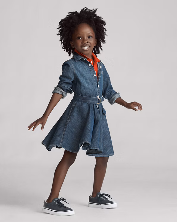 Belted Cotton Denim Shirtdress