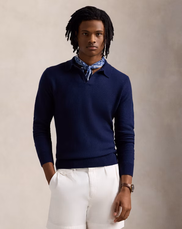 Linen-Cashmere Johnny-Collar Jumper