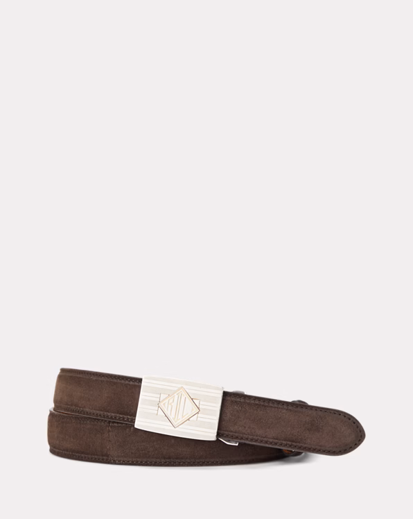 Monogram-Buckle Calf-Suede Belt