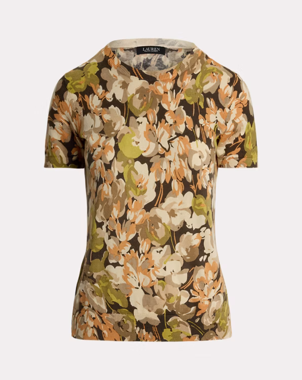 Floral Cotton-Blend Short-Sleeve Jumper