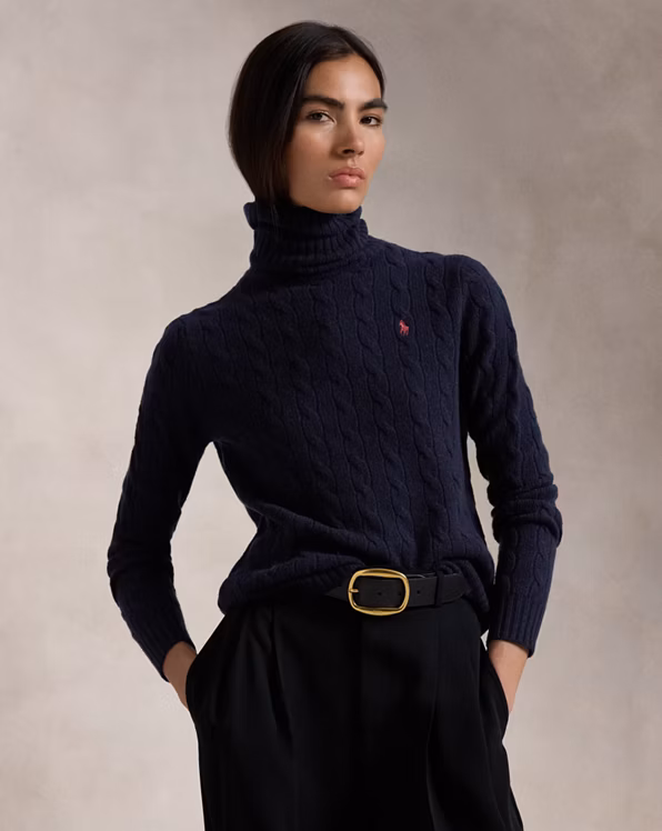 Wool-Cashmere Cable Roll Neck Jumper