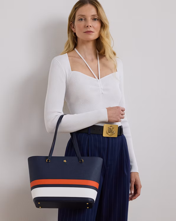 Striped Leather Medium Karly Tote Bag