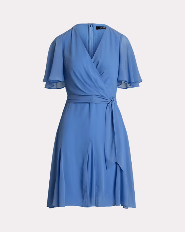 Crinkle Georgette Surplice Dress