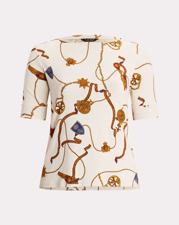 Print Stretch Cotton Boatneck T-Shirt