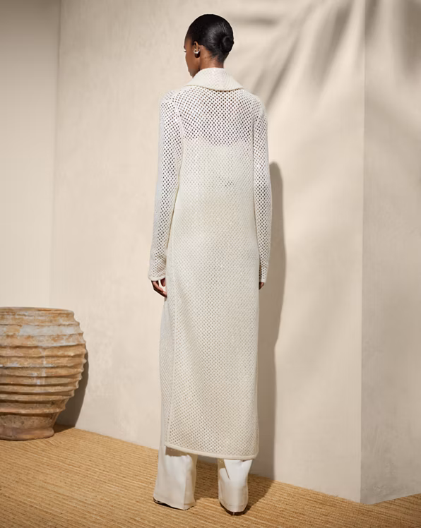 Embellished Cashmere Mesh Long Cardigan