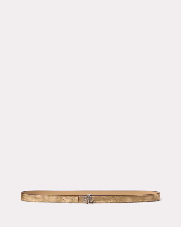 Logo Reversible Metallic Skinny Belt