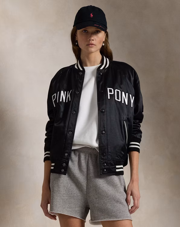 Pink Pony Satin Baseball Jacket