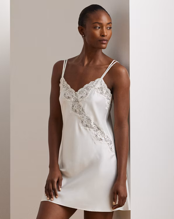 Double-Strap Lace-Trim Satin Chemise