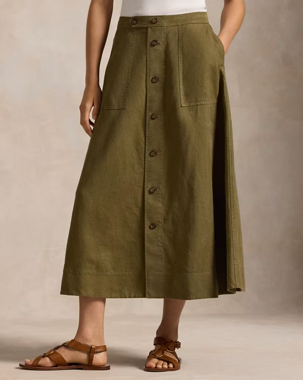 Hemp A-Line Midi Skirt