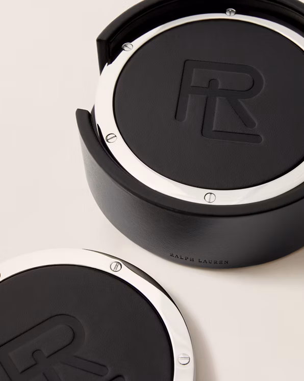 Stacked RL Leather Coaster Set
