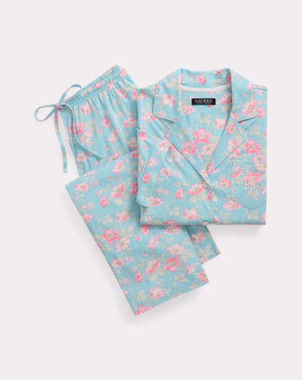 Floral Textured Knit Cropped Sleep Set
