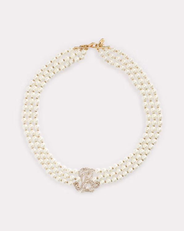 Gold-Plated Faux-Pearl Logo Necklace