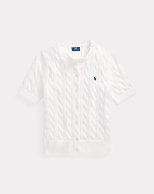 Cable-Knit Cotton Short-Sleeve Cardigan