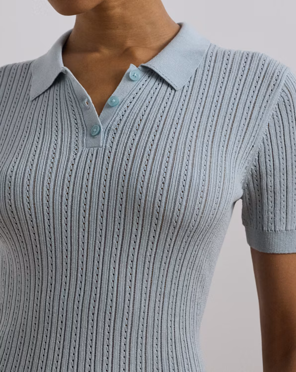 Pointelle-Knit Cotton-Blend Polo Jumper