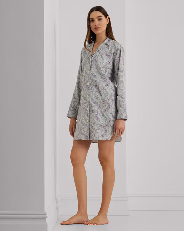 Paisley Cotton-Blend Sateen Sleep Shirt