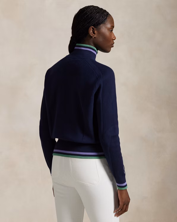 Striped-Trim Quarter-Zip