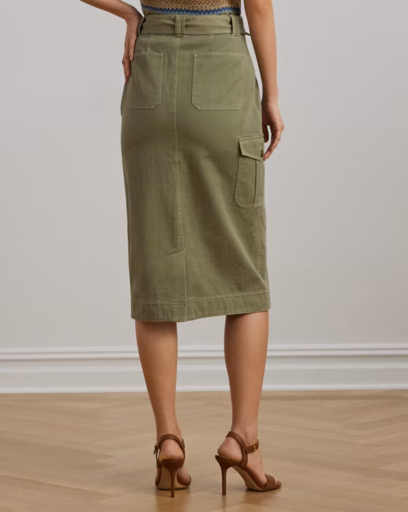 Belted Cotton Twill Pencil Skirt