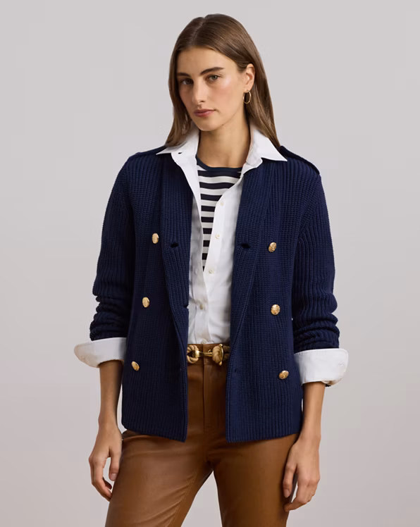 Rib-Knit Double-Breasted Jumper Jacket