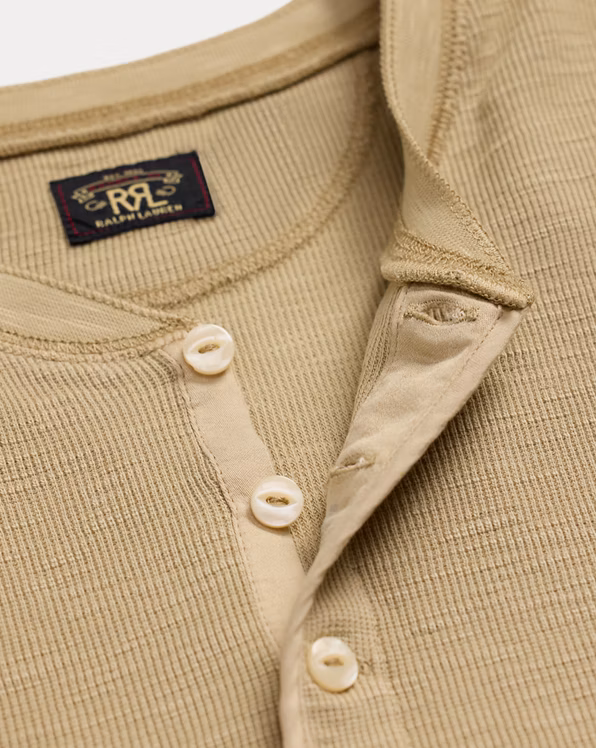 Garment-Dyed Waffle-Knit Henley Shirt