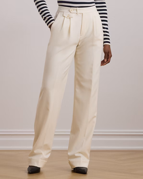 Pleated Wool Twill Straight Trouser
