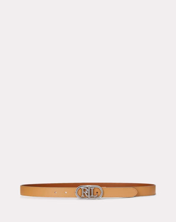Oval-Logo Reversible Leather Skinny Belt