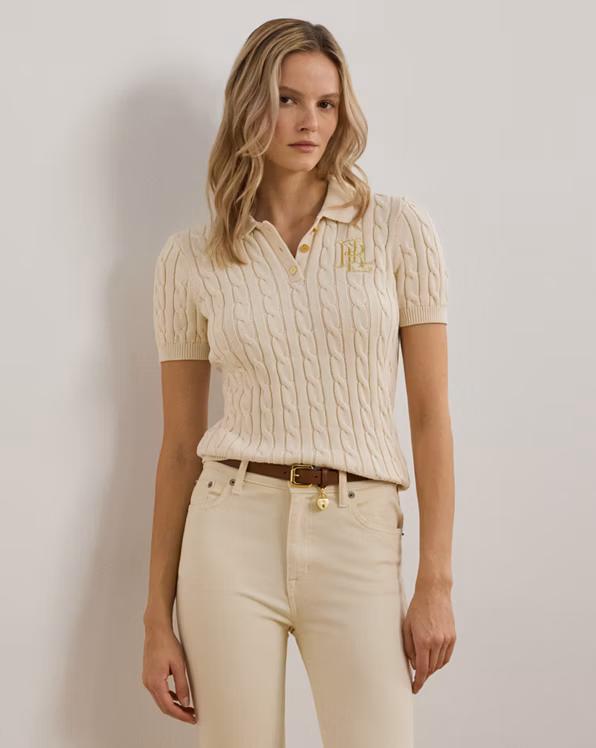 Cable-Knit Cotton Polo Jumper